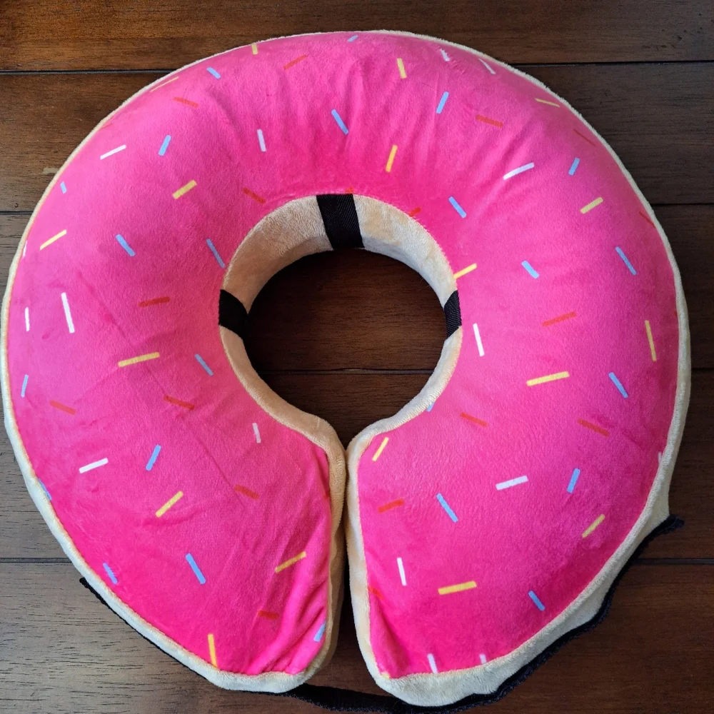 Soft Pink Donut Inflatable Dog Cone E Collar Post Surgery Recovery Size L
